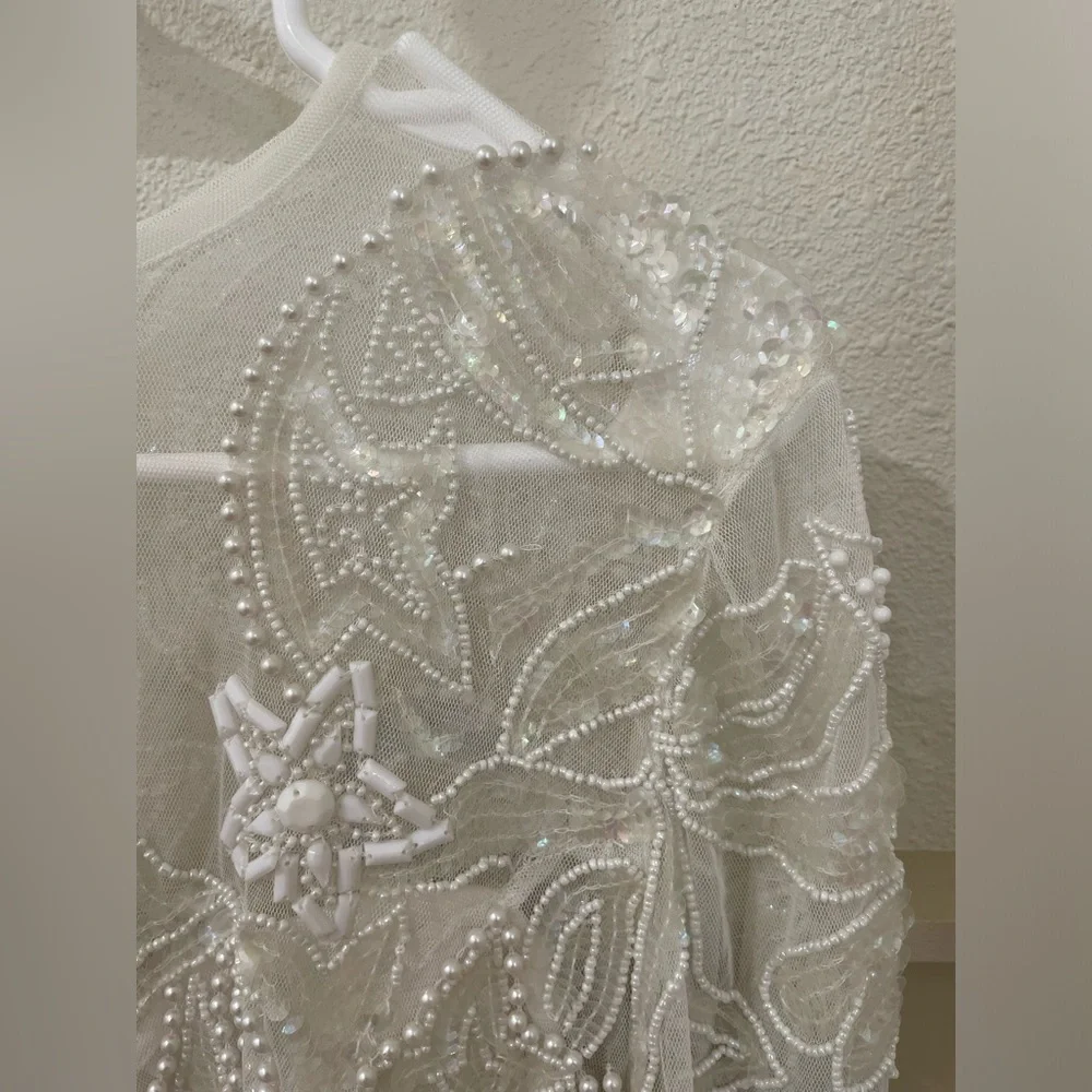 NWT ASOS Edition White Beaded Mesh Fringe Mini Dress Plus Bridal Wedding - Picture 9 of 15